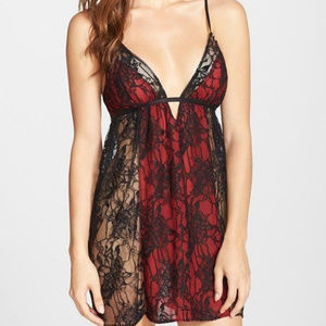 LOLA HAZE Lace Babydoll Chemise Black/Red SIZE SMALL NWOT